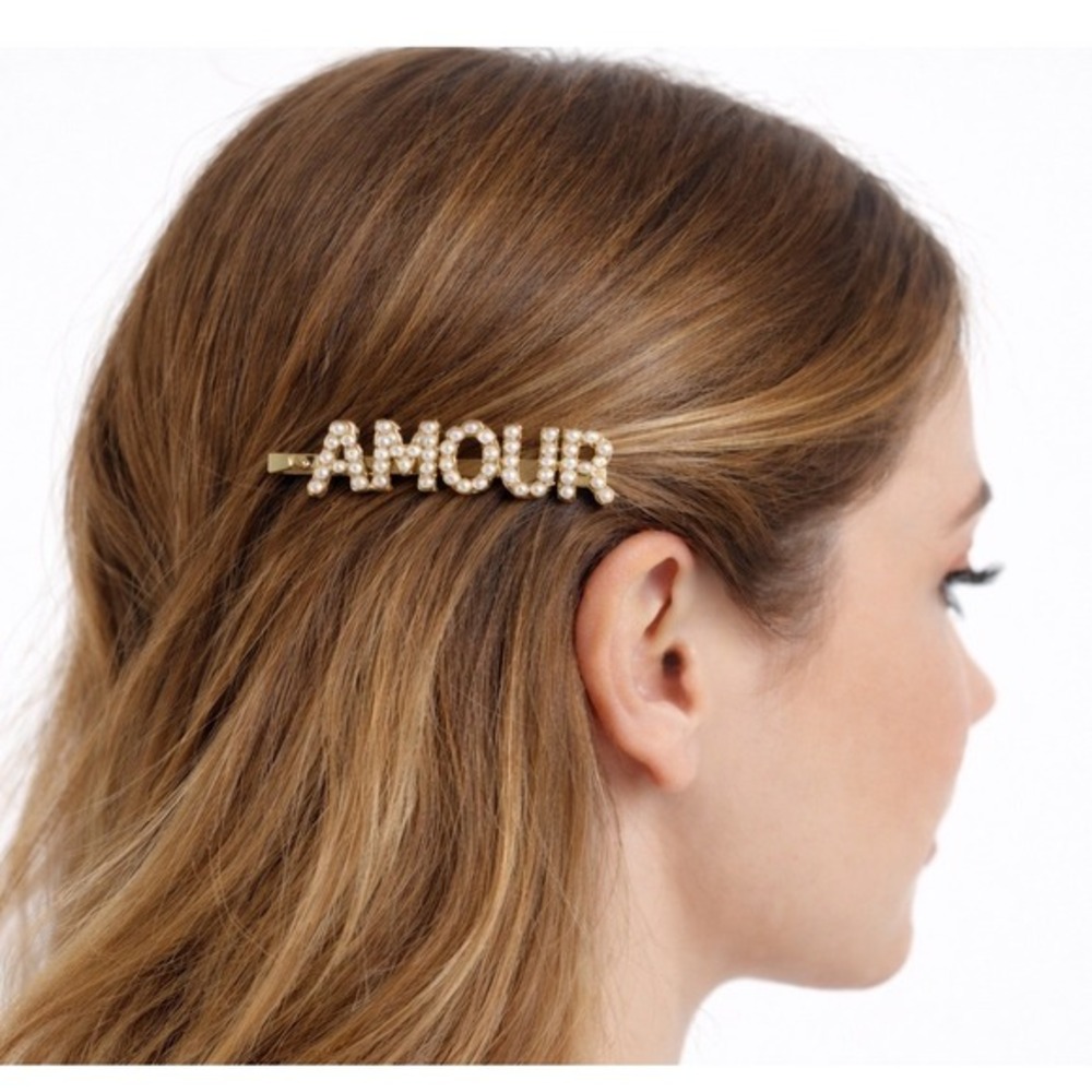 Gold Faux Pearl Amour Hair Clip Barrette Women Fashion Accessory Wedding J-01